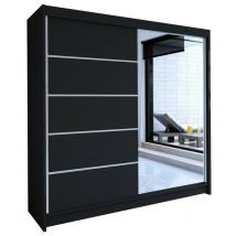 Guardaroba Closico 142, Nero, 215x180x58cm, Porte guardaroba: Scorrevole, Numero di ripiani: 0, LED