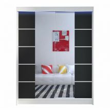 Mobilier1 - Guardaroba Closico 146, Bianco + Nero, 200x150x58cm, Porte guardaroba: Scorrevole, Numero di ripiani: 0, led