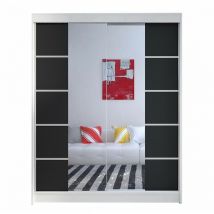 Mobilier1 - Guardaroba Closico 146, Bianco + Nero, 200x150x58cm, Porte guardaroba: Scorrevole, Numero di ripiani: 0