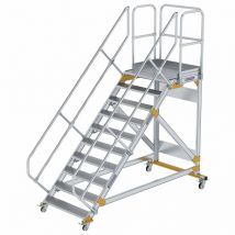 Günzburger Steigtechnik - Plattformtreppe 45° Fahrbar Stufenbreite 1 M 10 Stufen Aluminium Geriffelt - 600810