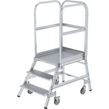 Günzburger Steigtechnik Podesttreppe einseitig begehbar mit Federrolle Aluminium geriffelt 3 Stufen - 050103