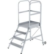 Günzburger Steigtechnik Podesttreppe einseitig begehbar mit Rollen & Griffen Aluminium geriffelt 4 Stufen - 056104