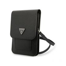Guess Wallet Saffiano Triangle Logo Phone Bag – Sac pour smartphone et accessoires (Noir)
