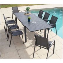 GUETHARY - Ensemble table et chaises de jardin - 8 places - Gris Anthracite