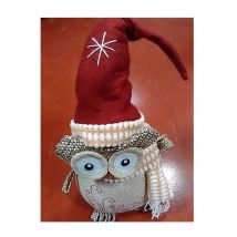 Gufo grigio con cappello rosso e sciarpa H50 cm natalizio albero addobbi