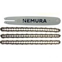 Nemura - Guide de 35cm + 3 Chaînes de tronçonneuse - Compatible avec Stihl MS170, MS171, MS180, MS181-50 Maillons Entraîneurs - Pas 3/8 lp - Jauge