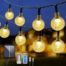 Guirlande 12M 100 led avec Télécommande, Solaire et Alimenté par usb Extérieure et Intérieure, 8 Modes Guirlande Lumineuse de Jardin étanche
