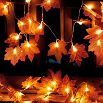 Guirlande d'automne, guirlande lumineuse en feuille d'érable de 3 m 20 led, décoration d'automne, guirlande lumineuse à piles, adaptée à la