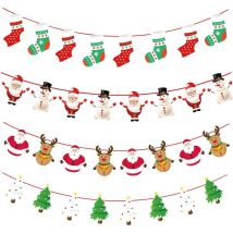 Fei Yu - Guirlande de fanions à suspendre pour décorations de Noël, lot de 4 bannières en papier à suspendre pour décoration de fenêtre, cheminée,