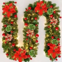 Guirlande de Noël, Guirlande Sapin Artificiel avec lumières, Guirlande Sapin Artificiel,Couronne de noël 270 cm, cheminée, Portes, fenêtres, escaliers
