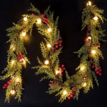 Guirlande de Noël Lumineuse, Guirlande Sapin Artificiel avec Minuteur 8 Modes 175cm 20 Boules LED Baies Rouges Pommes de pin Grelot Guirlande Noel