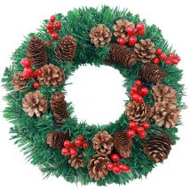 Guirlande de pommes de pin et de fruits rouges de Noël, anneau en rotin à suspendre à la porte, 30 cm sans lumières