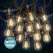 Guirlande Guinguette 100M 100 Bulbes Filament Blanc Chaud - Guirlande Lumineuse Ampoule E27 Transparente à Intensité Variable - Guirlande Guinguette