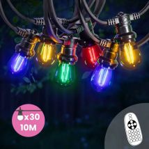 Skylantern - Guirlande Guinguette 10M 30 Bulbes Filament Rouge Bleu Jaune Vert Dimmables - Guirlande Lumineuse Ampoule E27 - Guirlande Guinguette Led