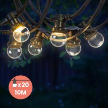 Guirlande Guinguette 10M Transparente IP65 - Guirlande Lumineuse Extérieur 20 Bulbes Transparents - Guirlande Exterieure Etanche pour Décoration de