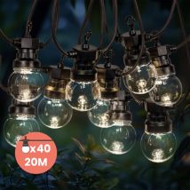 Guirlande Guinguette 20M Transparent - Guirlande Lumineuse Extérieur 40 Bulbes Transparents- Guirlande exterieur pou décoration jardin et maison
