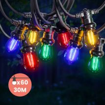 Skylantern - Guirlande Guinguette 30M 60 Bulbes Filament Rouge Bleu Jaune Vert - Guirlande Lumineuse Ampoule E27 Multicolore