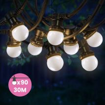Guirlande Guinguette 30m Blanc Ip65 - Guirlande Lumineuse Extérieur 90 Bulbes - Guirlande Exterieure Etanche Pour Décoration De Jardin, Maison Et 