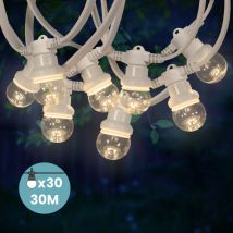 Skylantern - Guirlande Guinguette 30M Cable Blanc IP65 - Guirlande Electrique Exterieur 30 Bulbes Transparents - Guirlande Guinguette Exterieur