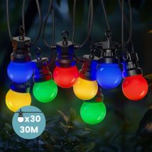 Guirlande Guinguette 30M Multicolore - Guirlande Lumineuse Exterieure led 30 bulbes Rouge Vert Bleu Jaune - Guirlande Guinguette Exterieure