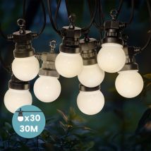 Guirlande Guinguette 30M Blanche - Guirlande Lumineuse Exterieure led 30 bulbes blanc - Guirlande Guinguette Exterieure de 30M + 3M de câble