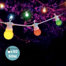 Guirlande Guinguette 50m Multicolore - Lampe Guinguette Extérieur 50 Bulbes Bleu Vert Jaune Rouge - Guirlande Ampoule Exterieur 50m + 3m De Cable 
