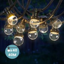 Skylantern - Guirlande Guinguette 40M Transparent IP65 - Guirlande Electrique Exterieur 40 Bulbes Transparents - Guirlande Guinguette Exterieur