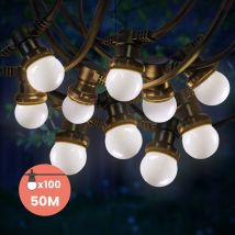 Skylantern - Guirlande Guinguette 50M Blanc IP65 - Guirlande Lumineuse Extérieur 100 Bulbes Blanc - Guirlande Exterieure Etanche pour Décoration de