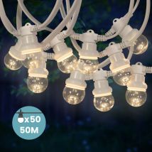 Skylantern - Guirlande Guinguette 50M Cable Blanc IP65 - Guirlande Electrique Exterieur 50 Bulbes Transparents - Guirlande Guinguette Exterieur