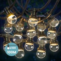 Guirlande Guinguette 100M Transparent IP65 - Guirlande Electrique Exterieur 100 Bulbes Transparents