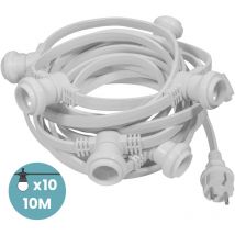 Guirlande Guinguette IP65 10m Blanche Raccordable - Guirlande Lumineuse pour ampoule E27 10 Bulbes - Guirlande Guinguette Extérieure pour Terrasse