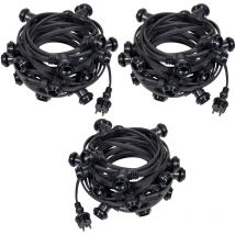 Guirlande Guinguette IP65 30m Noire Raccordable - Guirlande Lumineuse pour ampoule E27 60 Douilles - Guirlande Guinguette Extérieure pour Terrasse