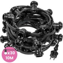 Guirlande Guinguette Professionnelle IP65 10m Noire Raccordable - Guirlande Lumineuse pour ampoule E27 30 Douilles - Guirlande Guinguette Extérieure