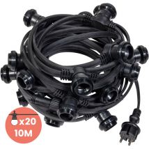 Skylantern - Guirlande Guinguette IP65 10m Noire Raccordable - Guirlande Lumineuse pour Ampoule E27 20 Douilles - Guirlande Guinguette Extérieure
