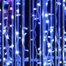 Guirlande led Rideaux 220V IP44 3M, 8 modes - câble transparent - Bleu / 140 led Silumen