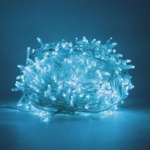 Chaine a' cordes Luccika Home se'rie 15 mt de 300 lumie'res de sapin de Noel a' led aigue-marine Cable transparent 31V avec 8 jeux de lumie're et