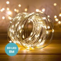 Guirlande Led Argent 8M - Guirlande Lumineuse Led 80 Leds - Guirlande Leds pour deco chambre, déco de Noël, ambiance poétique et romantique