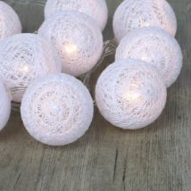 Guirlande Lumineuse Boules Coton Blanc 1,5M - Guirlande Boule Lumineuse LED Intérieure - Guirlande 10 Boules Coton Led