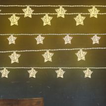 Guirlande lumineuse décoration de Noël étoiles-chaîne lumineuse design lampe étoile, métal argenté, batterie 10x led 3000K blanc chaud, l 165cm, lot