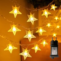 Guirlande lumineuse d'extérieur, Guirlande Lumineuse avec Prise 10 m 70 led Guirlande Lumineuse Étoile 8 Modes Étanche Alimentation Guirlande