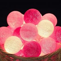 Guirlande lumineuse dextérieur Guirlande Rose Lumineuse Coton Boules Batterie - 3.3M 20 lumières LED Éclairage pour Chambre Rideau Fête Noël