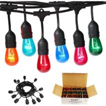 Guirlande lumineuse extérieure colorée, brins d'éclairage commercial multicolores connectables résistants aux intempéries de 15M avec 12 douilles
