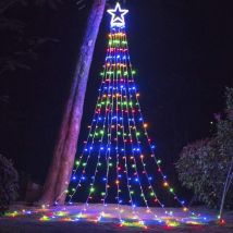 Guirlande lumineuse extérieure en forme d'étoile de 16,4 pieds, 320 led, 8 modes de mémoire avec étoile éclairée de 14 pouces, pour Halloween, Noël,