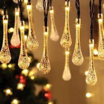 Guirlande Lumineuse Extérieure Solaire Noël Guinguette Blanc Chaud 30LED 6,5m Guirlande Lumineuse Goutte d'Eau Goutte de Pluie Imperméable Lumière