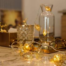 Guirlande Lumineuse led Coeur - 1.5m usb - 10 Coeurs Blanc Chaud - Décoration Chambre Fille, Mariage, Coiffeuse - Or
