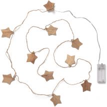 Guirlande Lumineuse LED Étoiles Bois avec Piles 2.2m 3000K Blanc chaud