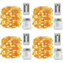 Guirlande lumineuse à Pile,[Lot de 4] 10m 100 LEDs Fonction Minuterie avec Télécommande IP65 Etanche,fil de cuivre avec 8 modes de lumière pour