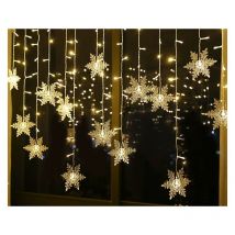 Guirlande Lumineuse, Rideau Lumineux, 4m 96 LEDs Lumières de Noël Flocon de Neige 8 Modes d'Eclairage, Decoration de Fenêtre, Noël, Mariage,