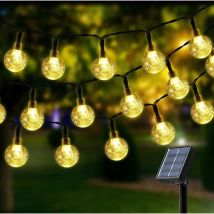 Guirlande Lumineuse Solaire, 100 Leds 12M Blanc Chaud Cristal Boules Lumière,8 Modes Etanche Lumières Solaires,Pour Décoration Extérieur, Jardins,