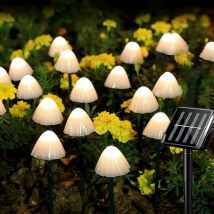 Guirlande Lumineuse Solaire 12 led - Déco Jardin Extérieur, Champignons, Lumière Blanche Chaude